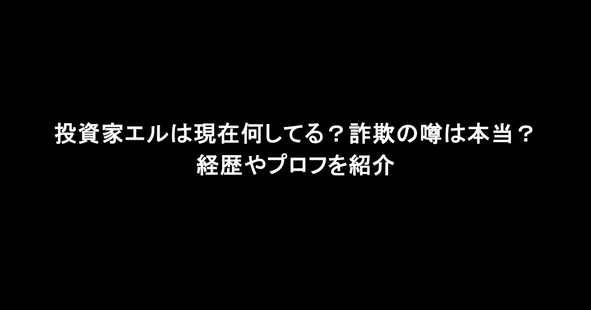 投資家エルは現在何してる？詐欺の噂は本当？経歴やプロフを紹介
